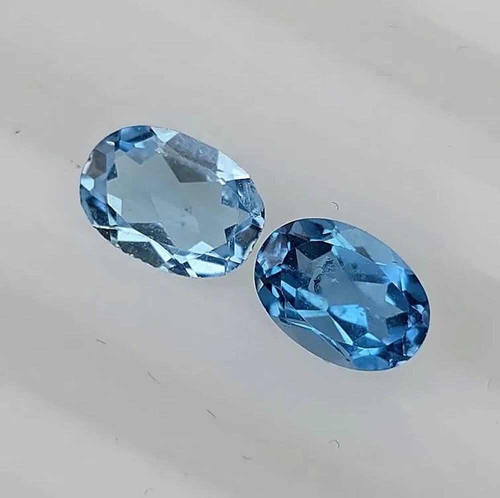 Natural Blue Topaz Pair, Oval Cut, 1.63 ct Total, 7x5mm, Irradiated